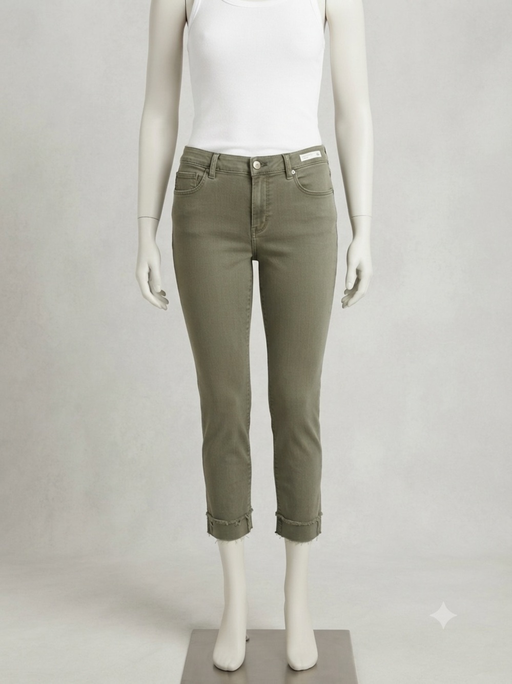 J. Jill Olive Green Cuffed Raw Edge Cropped Denim Pants size 14